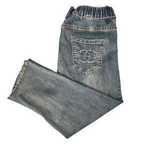 Chic Denim Jeans Women's Size 11 Elastic Waistband Distressed Style Blue Casual